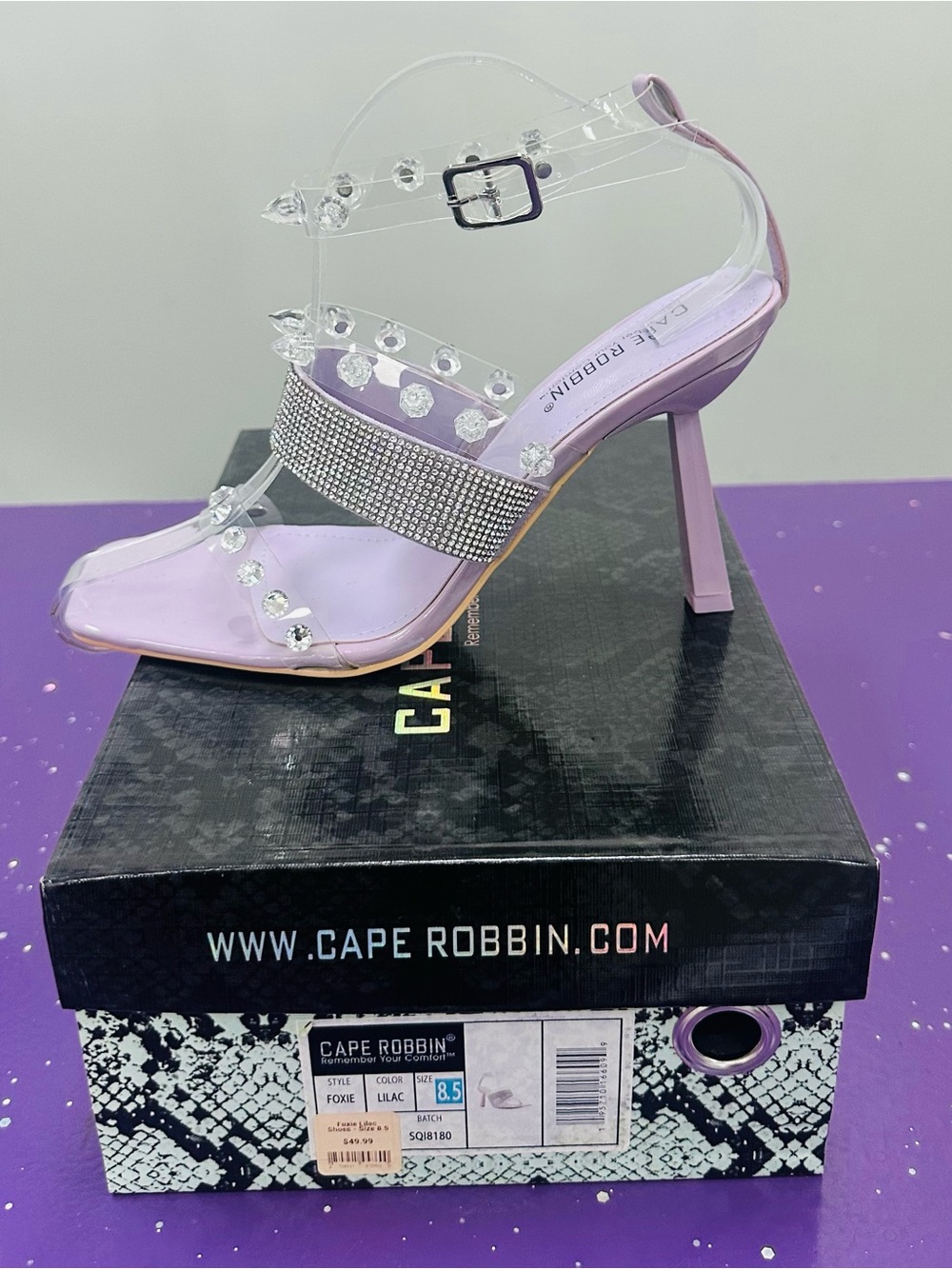 Cape Robbin Lilac Rhinestone-Embellished Clear Strap High Heel Sandal